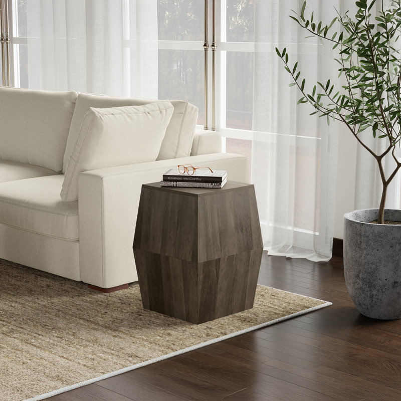 Table d'appoint en bois de manguier massif l 16 po Terry, Gris cendré