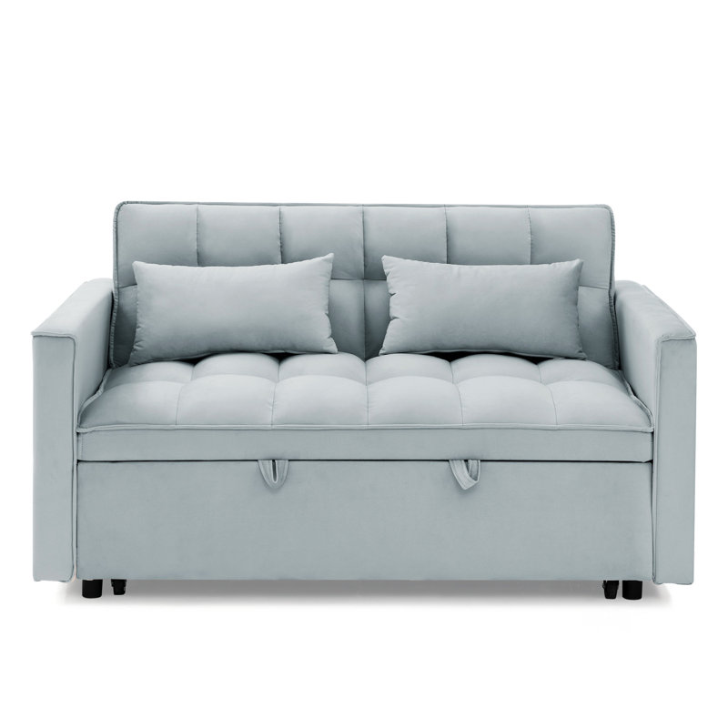 Canapé-lit polyvalent pliable de 54,33 pouces en 3 longueurs, canapé-lit moderne en velours, dossier réglable (gris clair)
