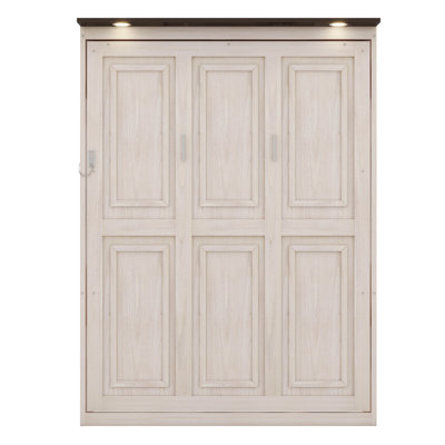 Grand lit escamotable style ferme avec DEL, armoire murale verticale en bois massif pour adultes