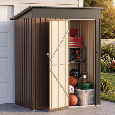 5 x 3 FT Outdoor Storage Shed, Galvanized Steel Tool Shed with Lockable Door, Air Vent & Sloped Roof