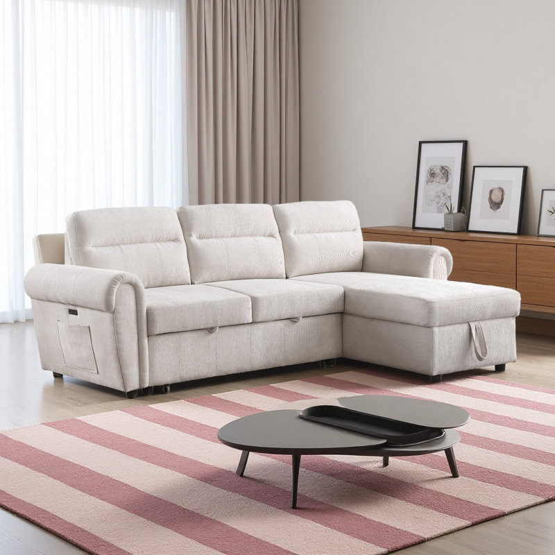 Canapé-lit modulaire réversible en chenille l 97 po beige avec chargeur USB
