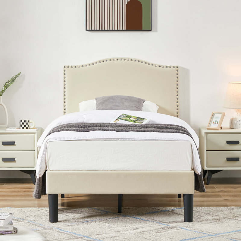 Structure de lit tapissier Auxter, Simple, Beige