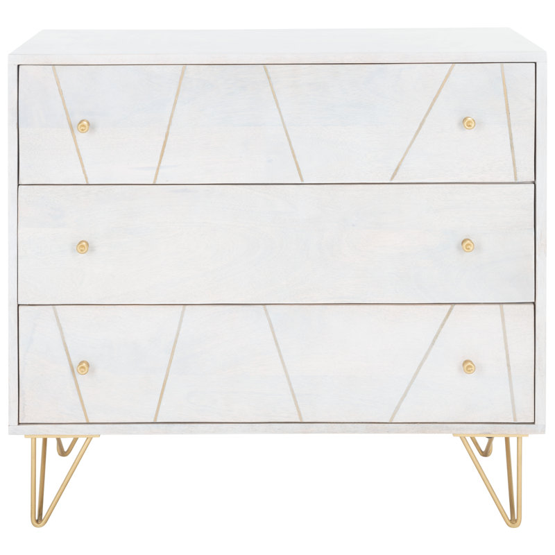 Commode 3 tiroirs l 31,8 po Idleman, Or / blanc délavé