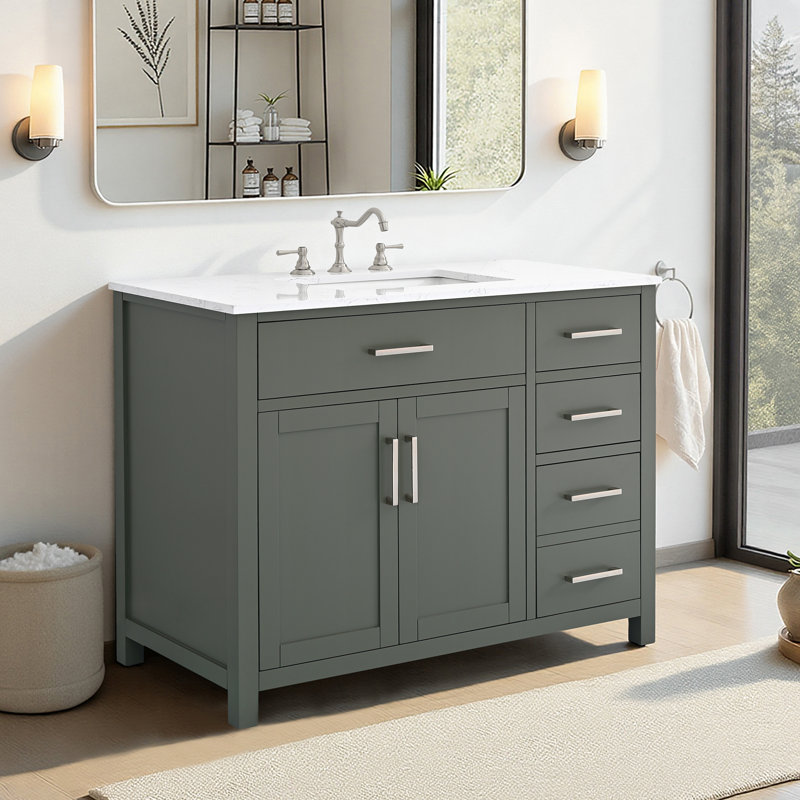 Ensemble de meuble-lavabo simple 42 po avec plateau en marbre Tremolo, Vert rétro / nickel poli