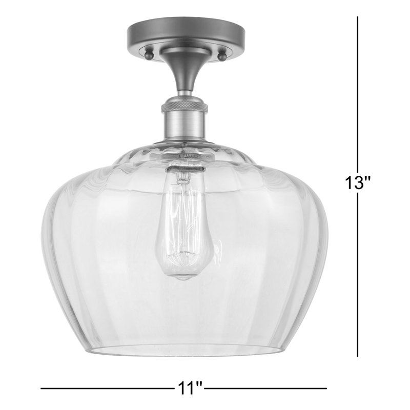 Renee Glass Semi Flush Mount, Mercury, Polished Nickel, Bulb Not Included