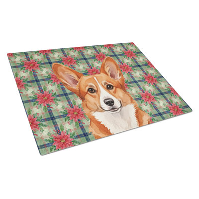 Red Cardigan Welsh Corgi Christmas PoinsettIas Glass Cutting Board
