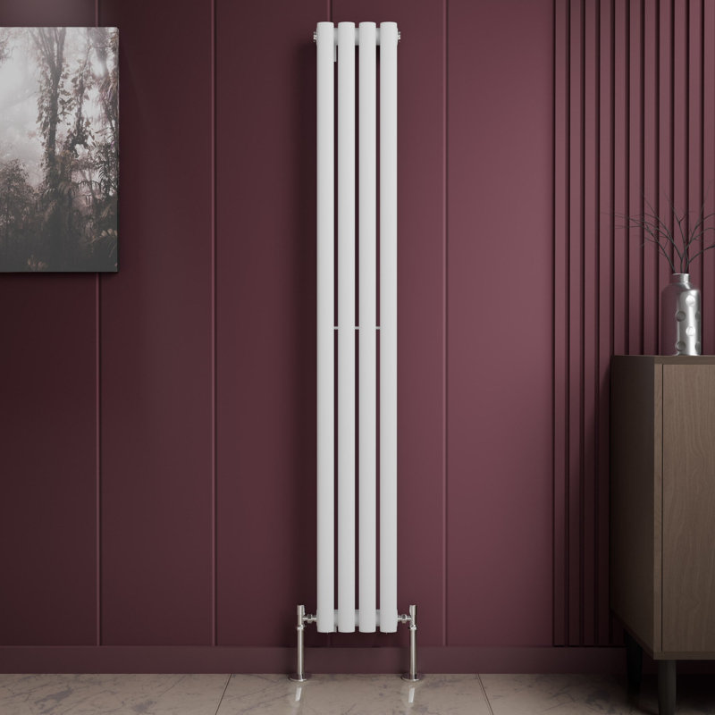 iBathUK Princia Vertical Single Oval Panel Radiator Angled Valve, White, 1800cm H x 240cm W x 55cm D