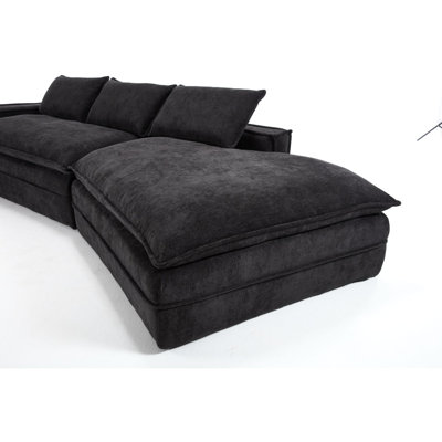 Modern Minimalist Modular Sectional Sofa,   Upholstered Cloud Couch With Deep Seats, Right Facing Chaise For Living Room-Black