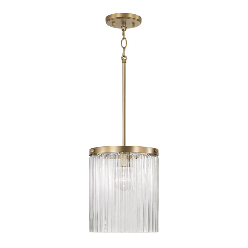 11" W x 16" H 1-Light Pendant with Clear Beveled Fluted Glass, Aged Brass