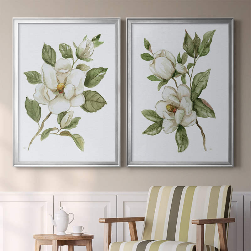 «Magnolia Morning I», toile encadrée de qualité supérieure - prête à être accrochée, H 30,5 po x l 45 po x P 1,25 po, Argent