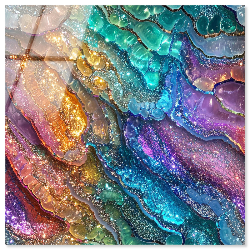 «Glittering Spectrum I», Acrylique coloré abstrait par Art Remedy, prêt à être accroché, H 16 po x l 16 po