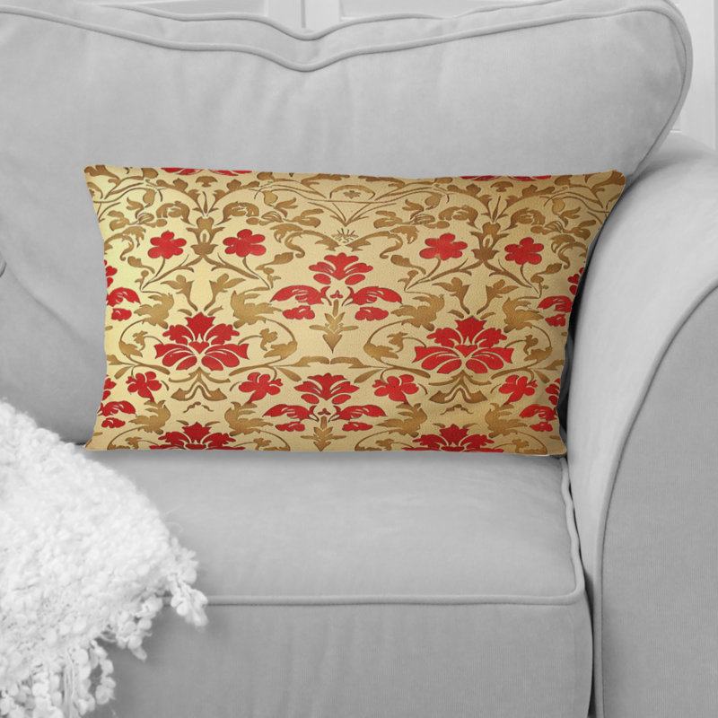 Or rouge damassé II - coussin damassé, H 12 po x l 20 po, Forme rectangulaire