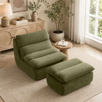 Pouf capitonné de 81 cm avec repose-pieds, chaise longue ergonomique, canapé confortable et rembourré haute résilience pour salon, chambre, bureau ou dortoir.
