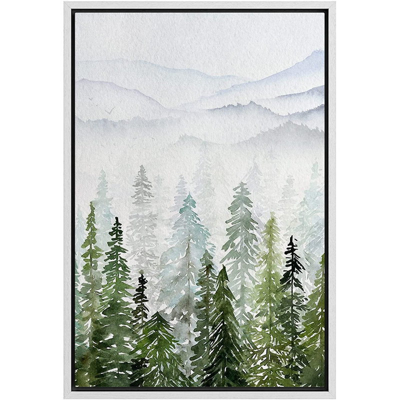 Forêt boisée, paysage, pastel, aquarelle, pin, montagne, nature - peinture sur toile, H 36 po x l 24 po x P 1,5 po