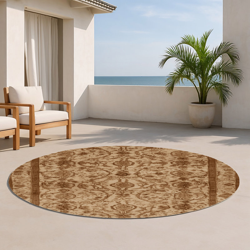 Tapis d'intérieur et d'extérieur persan beige, Rond 5 pi