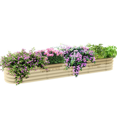 Outdoor Galvanized Steel Garden Planter - 7.9' X 2' 1', Rim, For Veggie & Herb Growth, Cream Metal Bed Kit Elevated Flowers, Herbs Veggies, Cream, Safe Good Draining