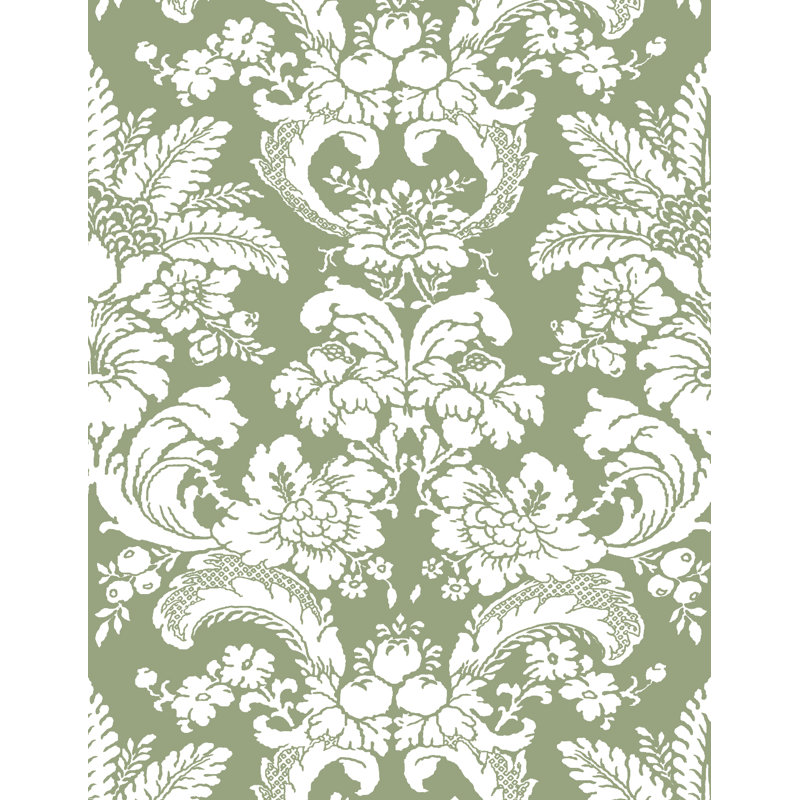 Lorenzo Castillo V Grajal Damask Vinyl Wallpaper Roll by Gaston Y Daniela, Verde