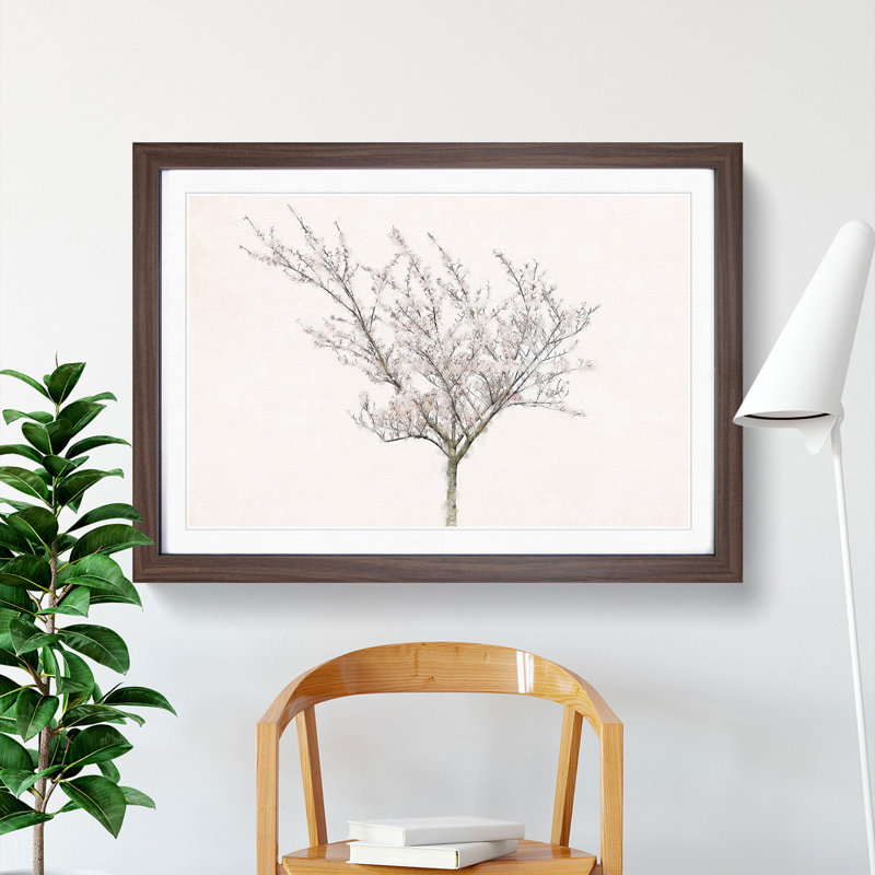 A Pink Cherry Blossom Tree - Picture Frame Painting Print, 62cm H x 87cm W x 2cm D, Walnut