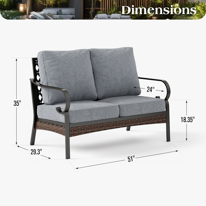 Causeuse d'extérieur 51 po avec coussins, Gris