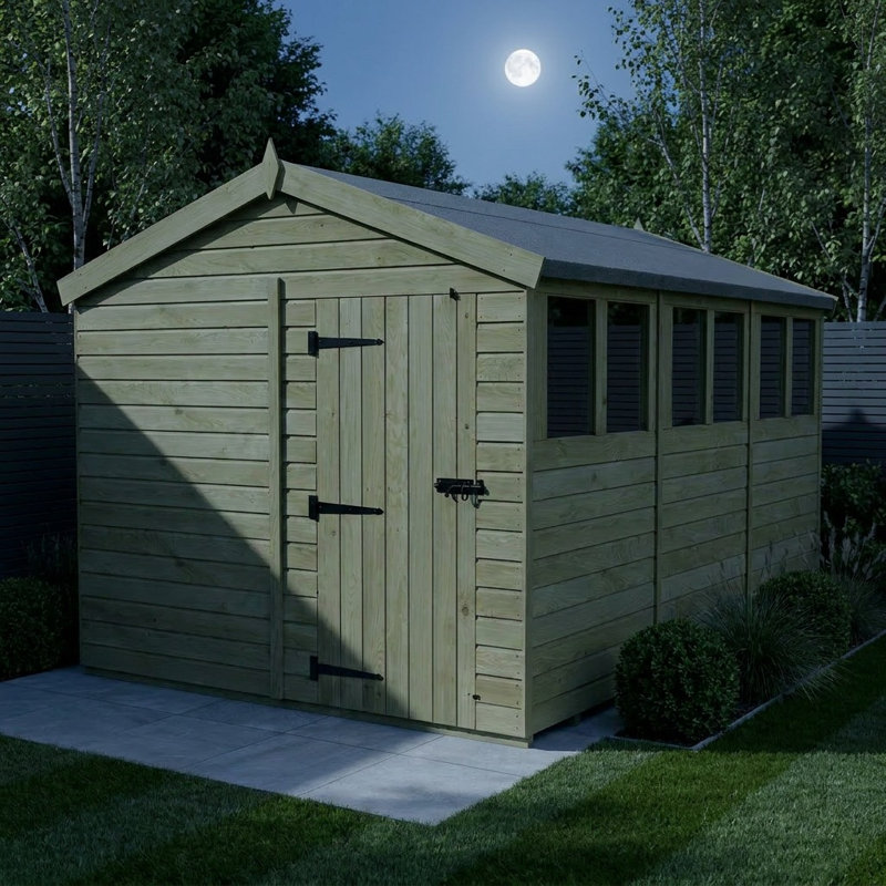 Total Sheds 8ft x 12ft Apex Garden Shed - Single Door - With Windows - Pressure Treated Timber - UK Manufactured