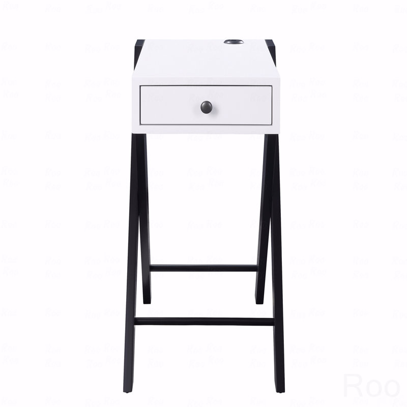 Side Table With Usb Ports, White