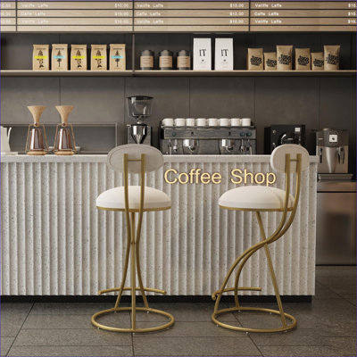 Ensemble de 2 chaises de salle à manger à hauteur de comptoir en velours crème, tabourets de bar sans accoudoirs avec dossier, cadre doré pour îlot de cuisine, adultes