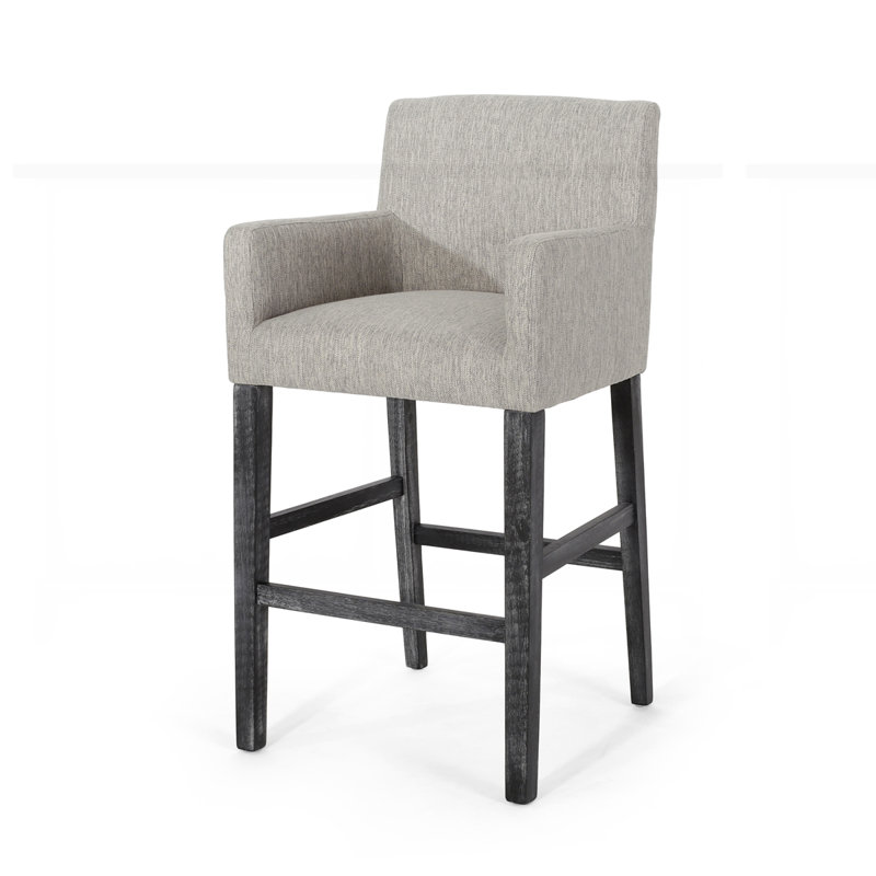 Tabouret en bois massif Alighiero, Gris clair / gris patiné, 1, Tabouret de bar (siège d'une hauteur de 30,5 po)