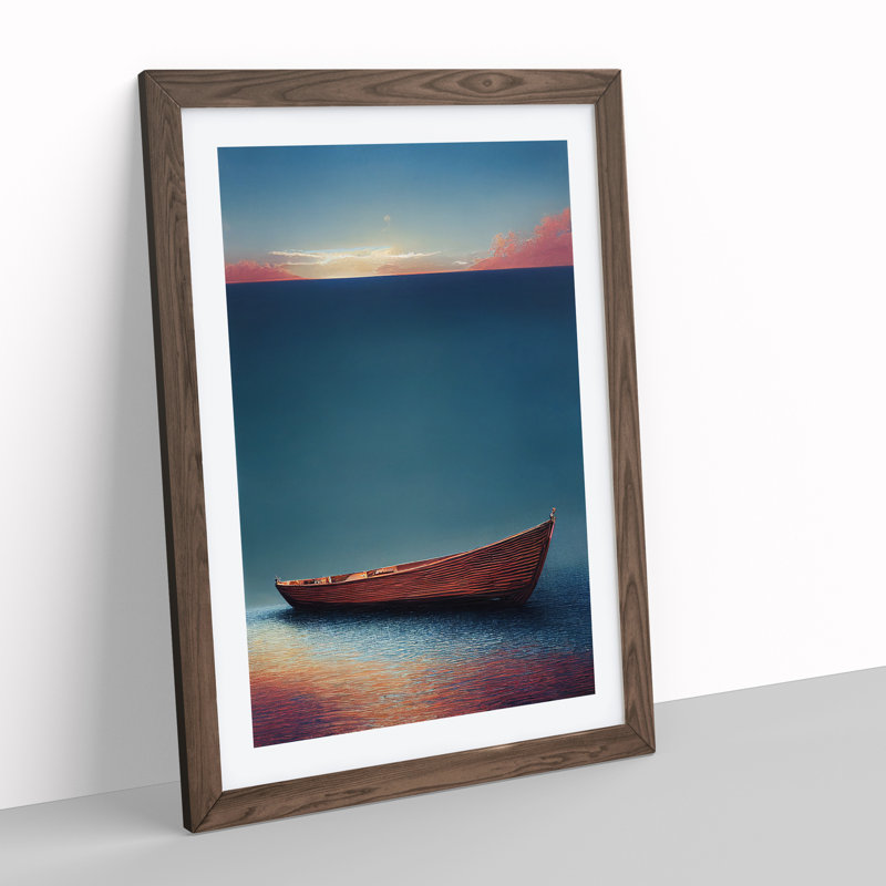 Resting Boat - Wall Art, Walnut Framed, 34cm H x 25cm W x 2cm D, Walnut