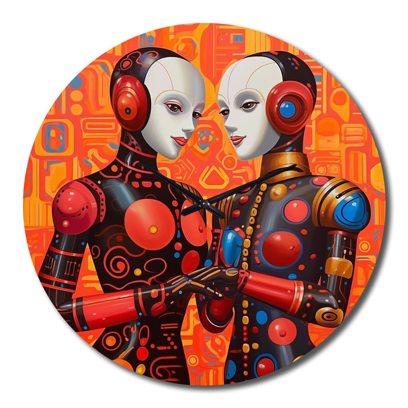 Charmant robot qui célèbre l'amour rétro - horloge murale robot, Grand