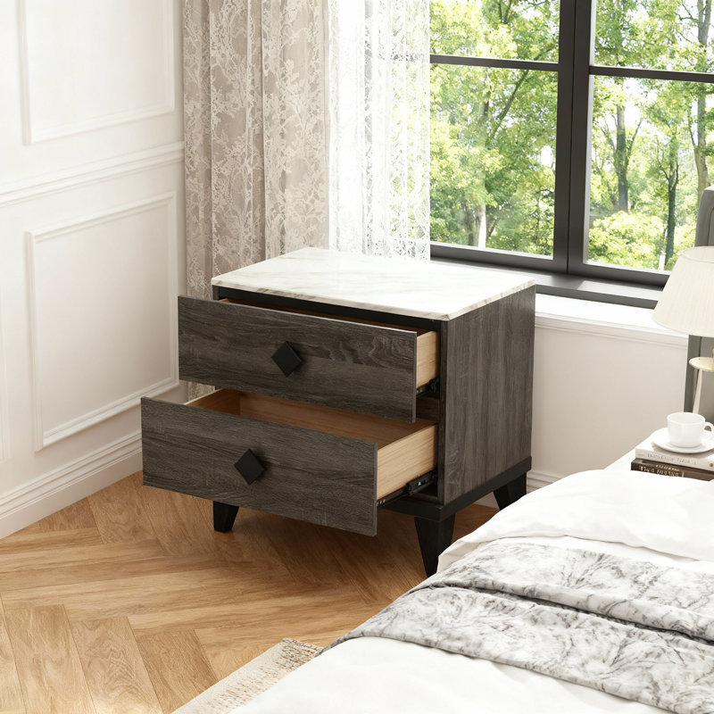 2-drawer Nightstand, Bedside Table With Smooth Gliding Drawers For Bedroom Storage