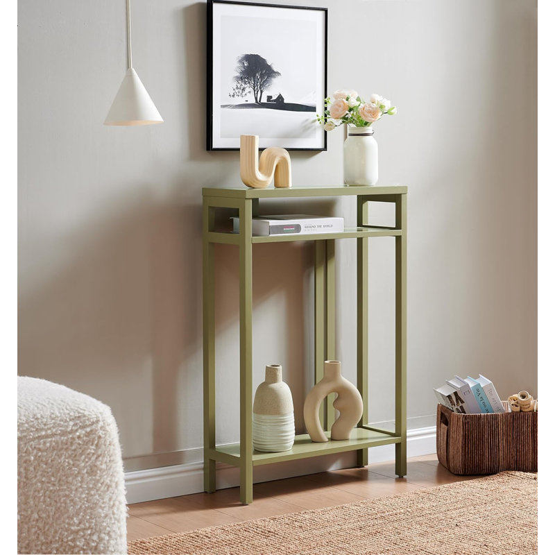 22 Inch Wide Narrow Console Table with 3-Tier Storage Shelves, Entryway Accent Table for Living Room or Hallway, Lemon Pepper