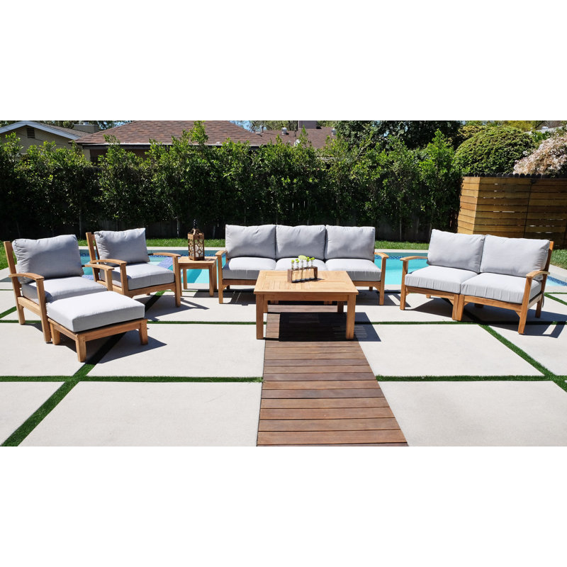 Huntington Teak 7 - Person Patio Conversation Set with Cushions, Granite Sunbrella®