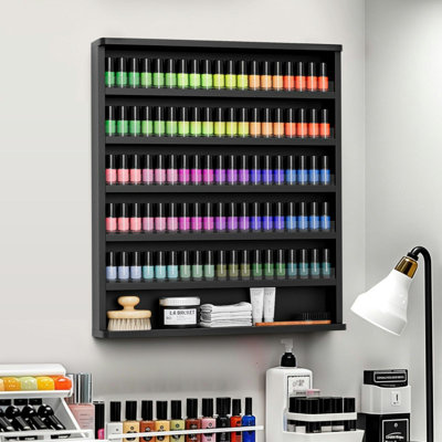 6-Tier Wall-Mounted Nail Polish Rack with Acrylic Dividers – Ideal for Organizing Nail Polishes and Small Items