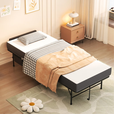 Lit pliant de 75 po pour les personnes de grande taille, matelas en mousse viscoélastique de 5 po avec tête de lit réglable et sécuritaire, structure en métal robuste, lit d'invité de 75 po facile à déplacer et à ranger, mousse de 5 po, espace, stable,