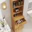 Armoire de rangement haute et étroite avec compartiment poubelle basculant, meuble de rangement de cuisine en noyer cannelé avec tiroir et étagères ouvertes-1179302824