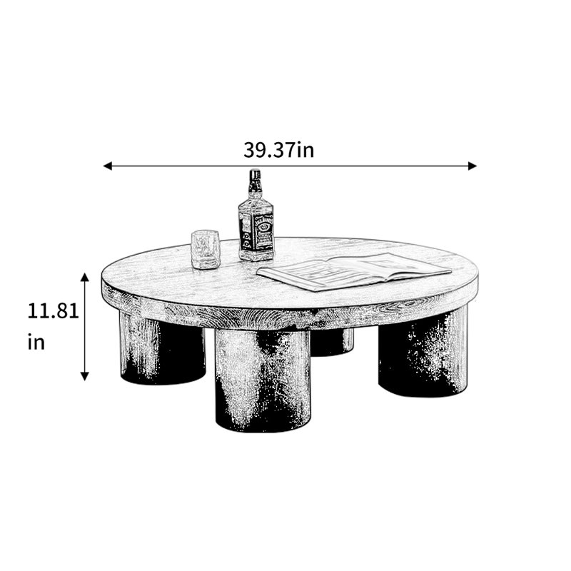 Table basse ronde en pin, Blanc