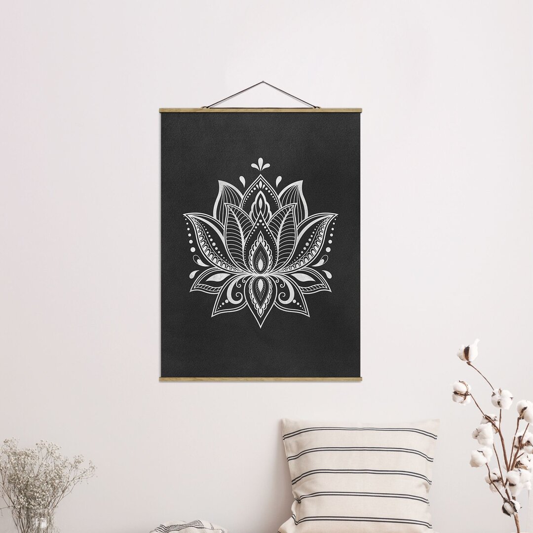 Stoffbild Lotus Illustration Weiß Schwarz