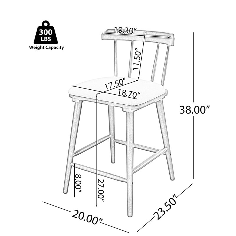 Ensemble de 2 tabourets de comptoir rembourrés en bois Olivia, 2, Naturel