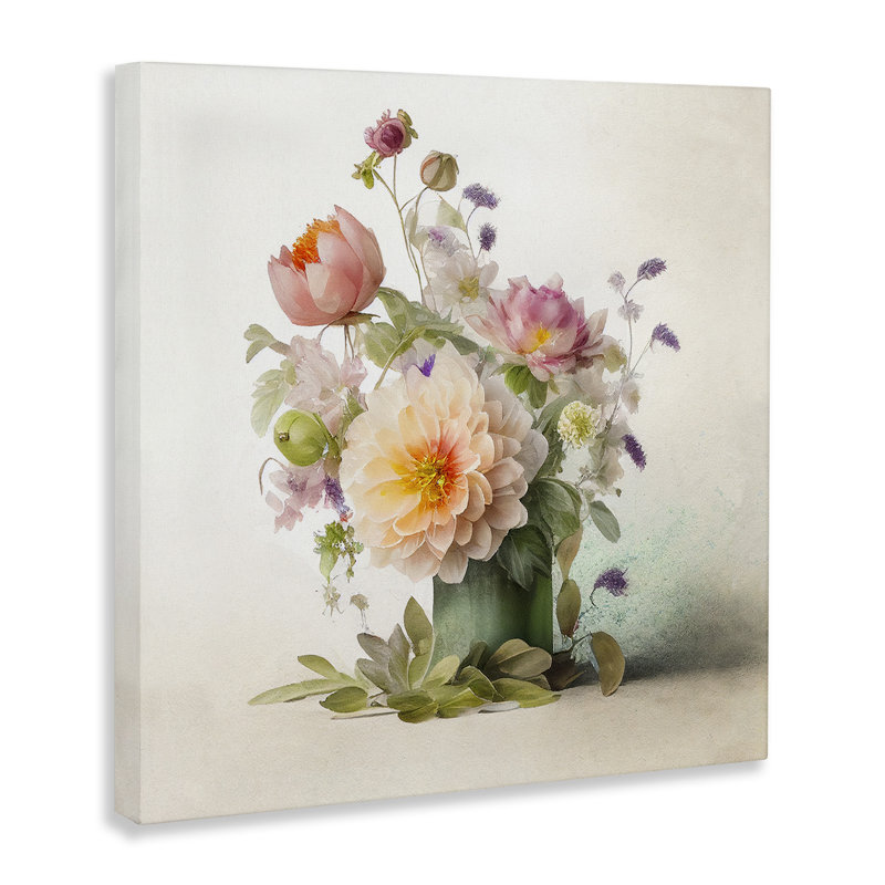 Bouquet de fleurs printanières sur toile, H 17 po x l 17 po x P 1,5 po
