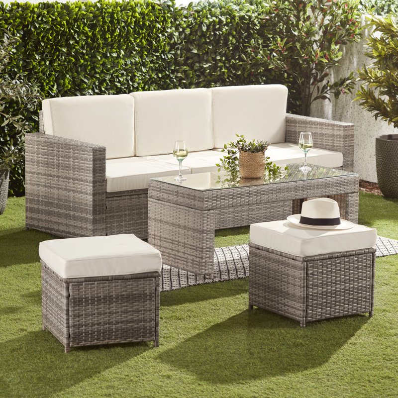 Noran 5 Seater Rattan Sofa Set, Light Grey