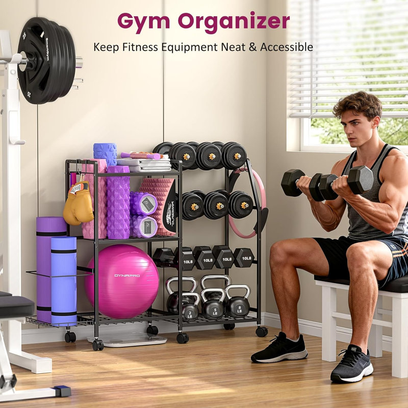 Support de poids pour gymnase à domicile, rangement pour équipement d'exercice avec roues et crochets