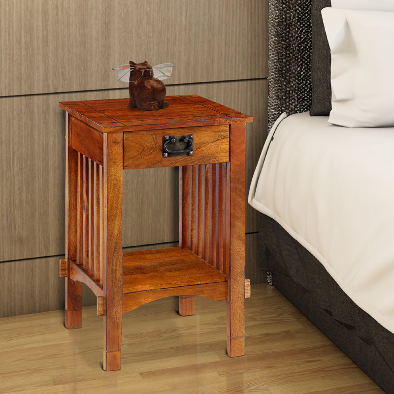  Natural Mango Wood Side Table for Bedroom and Living Room - 24"H