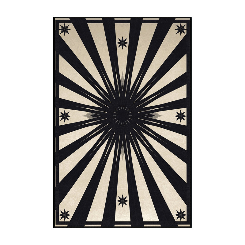 Machine Washable Carlstadt Posh & Luxe Starburst Rug in Grey – Black Binding, 5x8