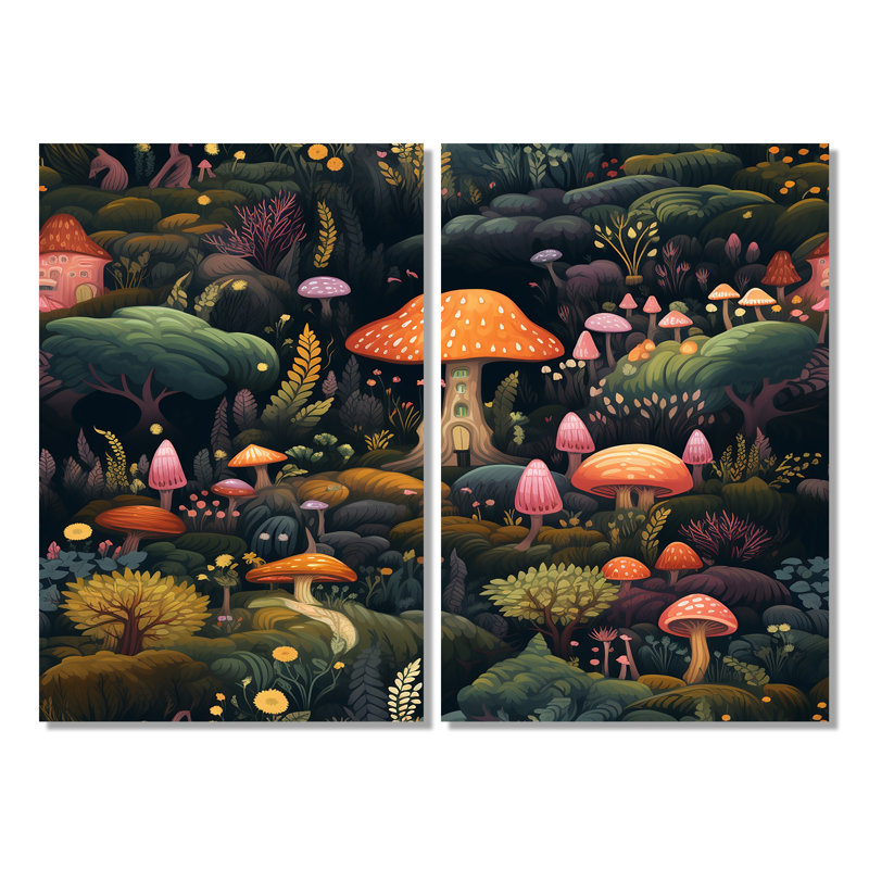 Magical Mushroom Enchanted Forest - Art mural traditionnel, Toile tendue, Ne s’applique pas, H 36 po x l 48 po