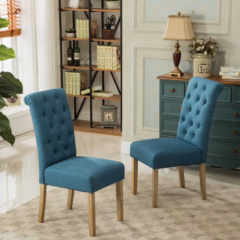 Ensemble de 2 chaises parsons capitonnées en bois massif Habit, bleu, Bleu
