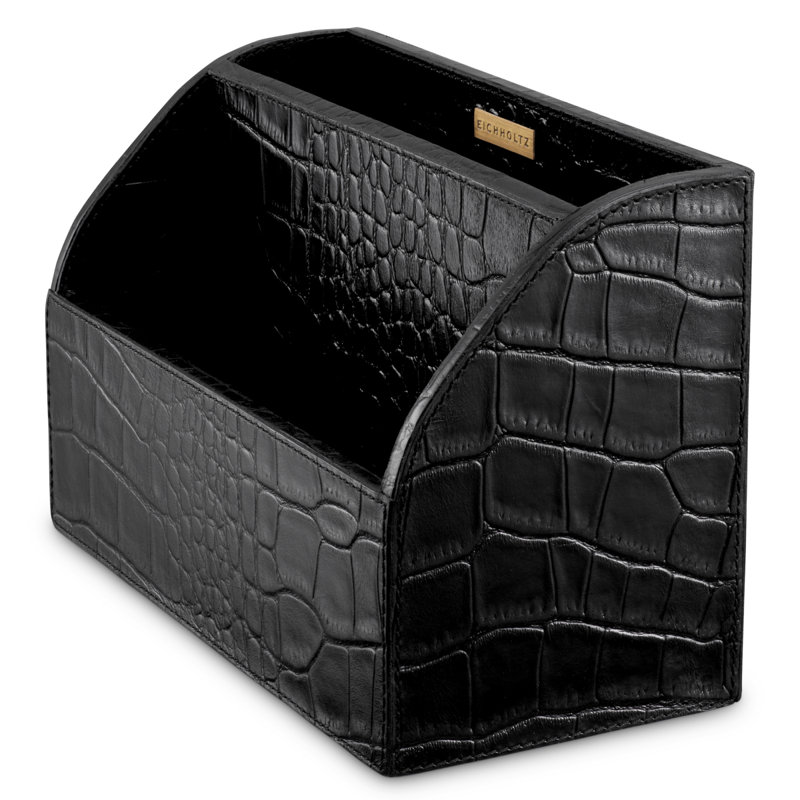 Desk Set Scaleo Croco Embossed Black Leather Set Of 3