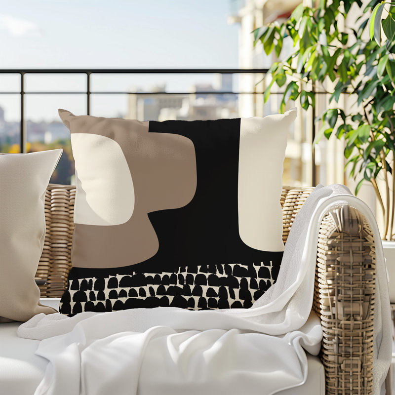 Coussin carré intérieur / extérieur pia, H 15 po x l 15 po, Beige / noir / blanc cassé