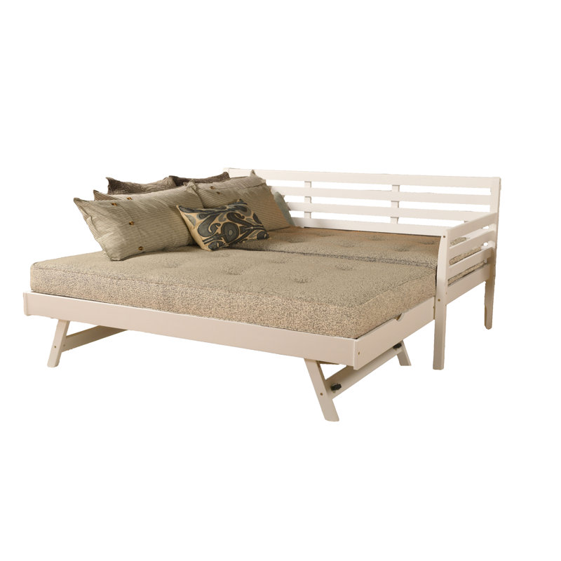 Lit de jour et lit escamotable avec matelas Alhamdi Boho, Lin pierre, Blanc