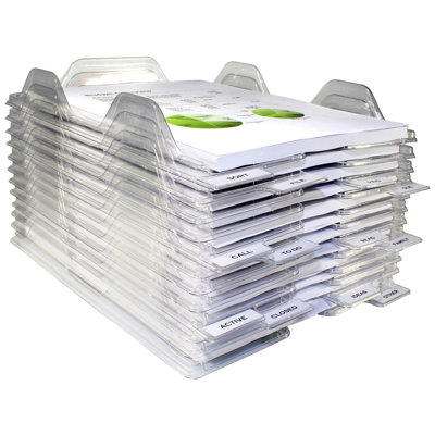 File Organizers - Letter Size, Stackable Trays For Desk - For Office Files, Mail, Documents - 12 Pack, Clear
