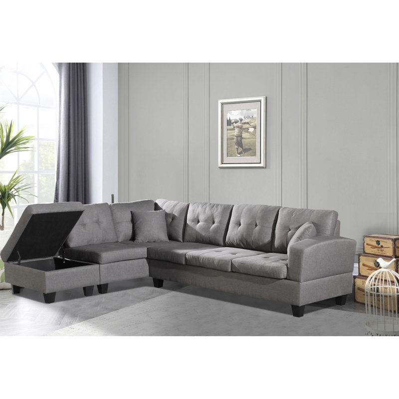 Chaise gauche avec rangement, tissu, structure en bois d'eucalyptus, pieds en plastique, design relaxant et sièges moelleux